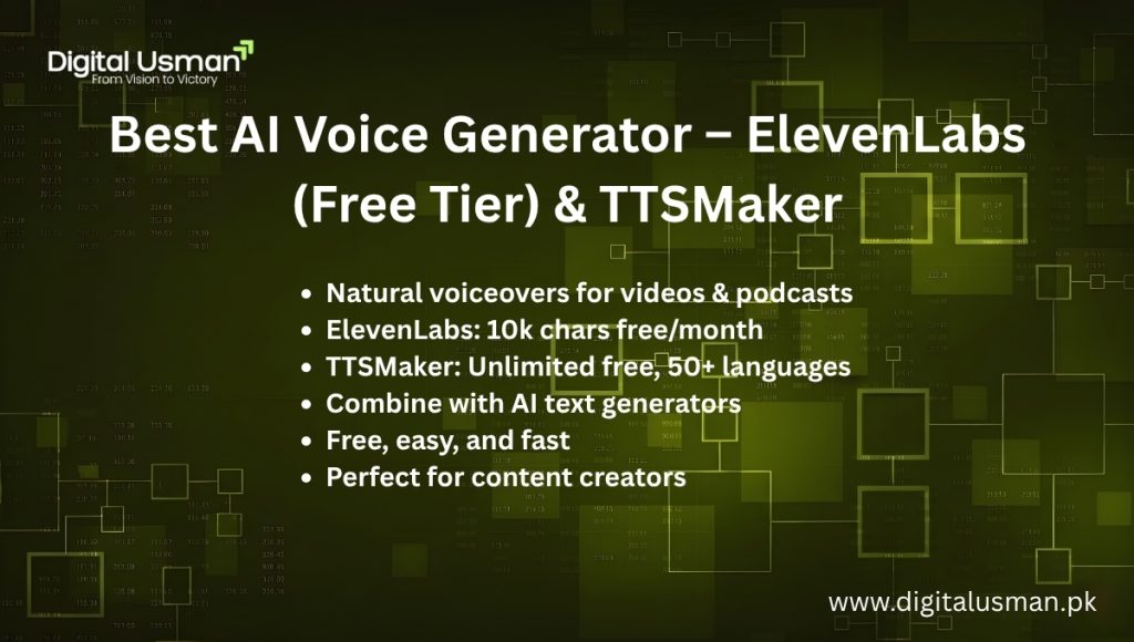 Best AI Voice Generator – ElevenLabs (Free Tier) & TTSMaker